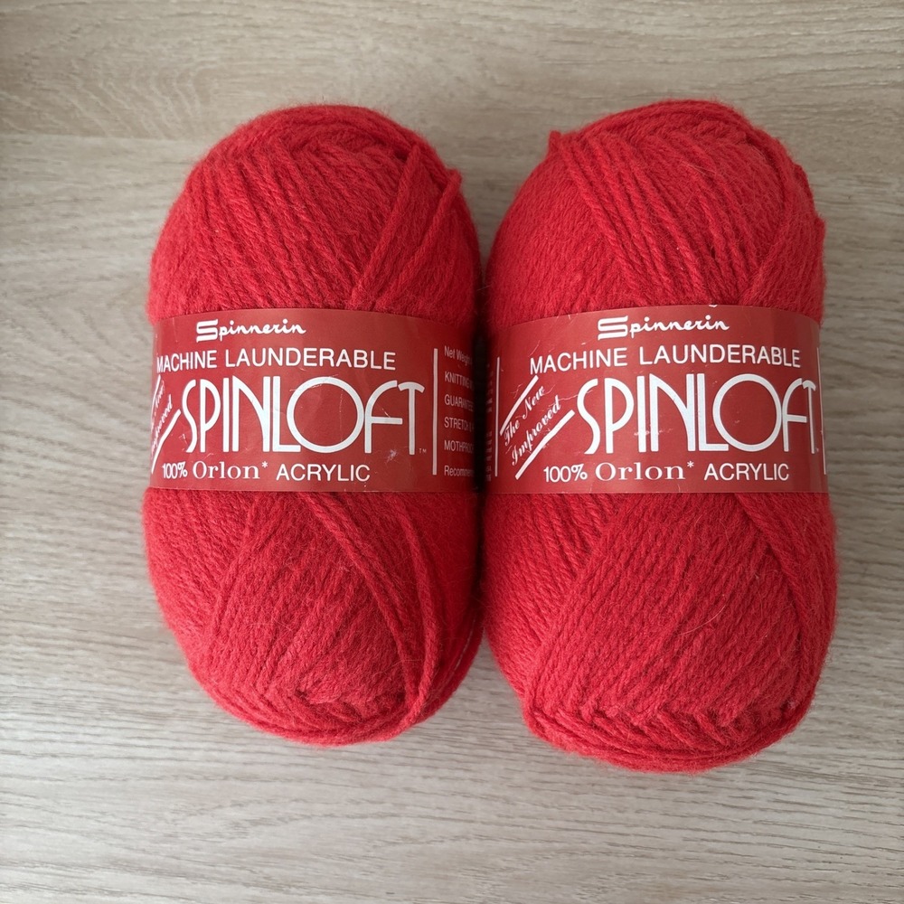 Vintage Spinnerin Spinloft Yarn Lot of 2 Red 100% Orlon Acrylic Same Dye Lot